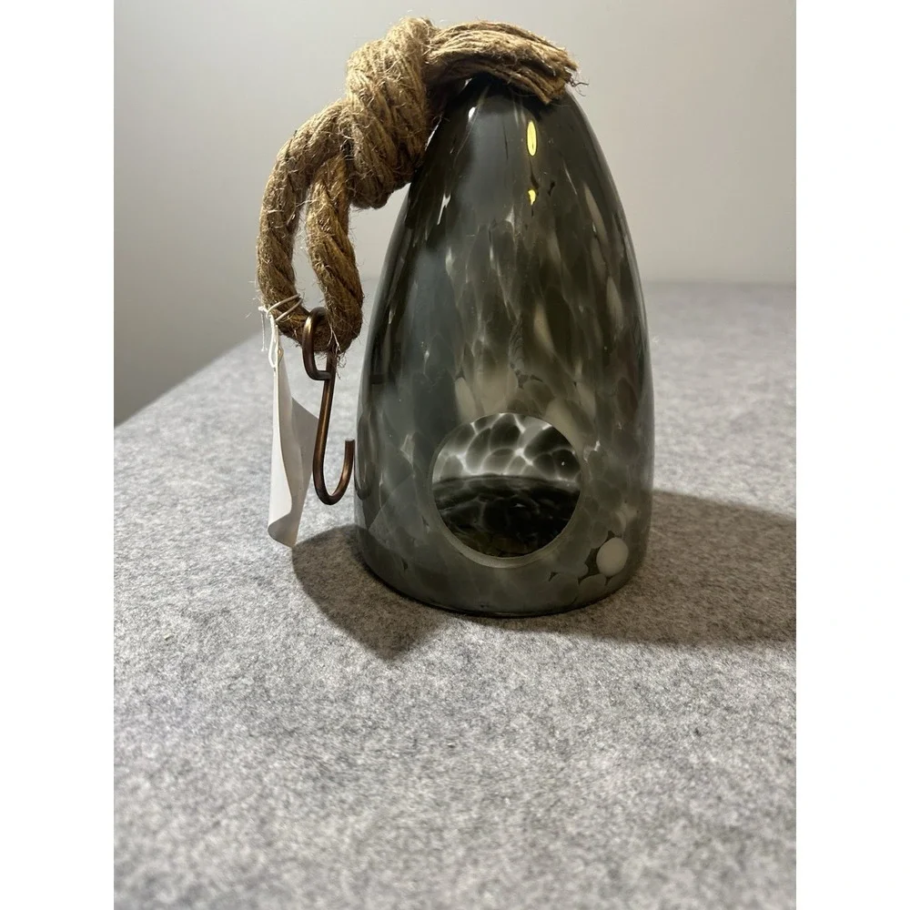 Barbara King Artisan Glass Hanging Birdhouse Gray NIB